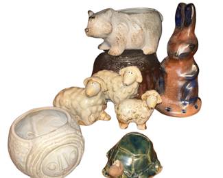 Stoneware Animal Figure Planters Sheep Turtle Rabbit