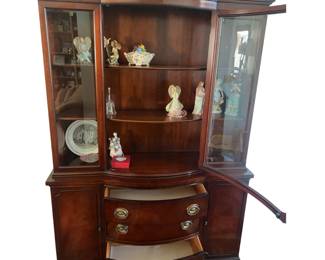 Bow Front Mahogany Cherry Wood China Cabinet Display Collection +Contents
