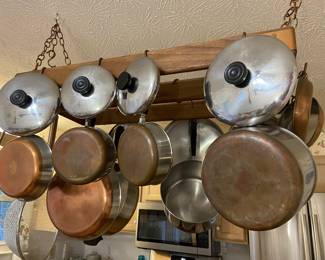 Pot Rack and pots and pans