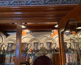 Pewter dining plates, salad plates, tankards