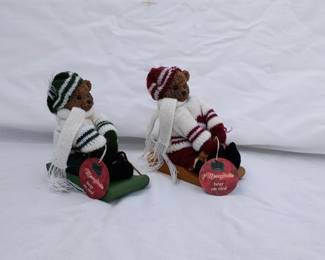 Two Christmas Bears on Toboggans