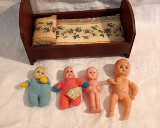 Vintage Dolls with Doll Bed
