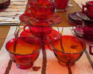 Ruby Red cups and saucers