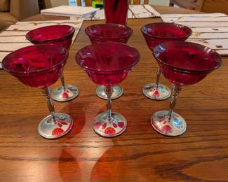 Vintage red glass & silver stemmed glasses