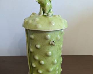 Cute handmade pottery cat & mouse jar