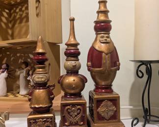 Vintage Faux Wooden Santa Claus Angel & Snowman Chess Pieces figures