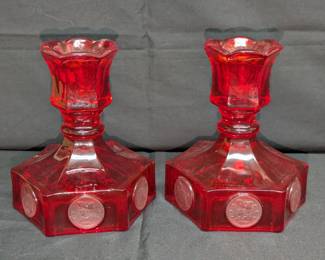Fostoria Coin Dot candleholders 