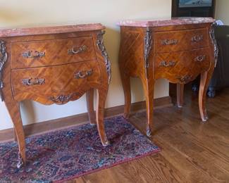 Pair of 19th Century French Mahogany W/Marble Top Bombay Commodes/Nightstands