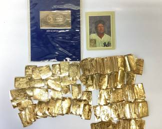 GOLD FOIL STAMPS AND MICKEY MANTLE CARD HUGE LOT OF GOLD FOIL STAMP COLLECT AND TOPPS MICKEY MANTLE CARD WITH GOLD FOIL STAMP