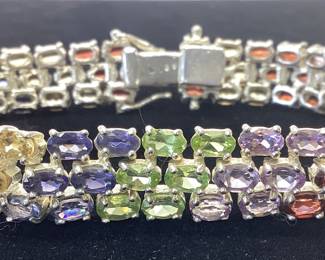 7.5 INCH STERLING SILVER GEMSTONE BRACELET MULTICOLORED GEMSTONE STERLING SILVER BRACELET.
