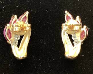 10K RUBY AND DIAMOND EARRINGS 2.7 GRAMS 10KYG RUBIES AND DIAMOND EARRINGS. 6-15PT MARQUISE CUT RUBIES