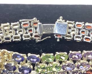7.5 INCH STERLING SILVER GEMSTONE BRACELET MULTICOLORED GEMSTONE STERLING SILVER BRACELET.