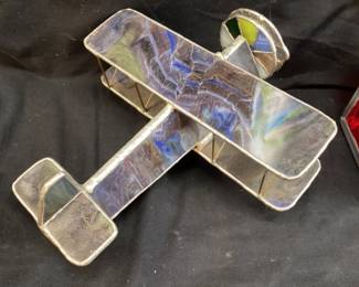 (2) STAINED GLASS AIRPLANE & KEEPSAKE BOX