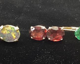 GARNET, SPINEL, OPAL EARRING LOT 14K YELLOW AND WHITE GOLD EARRINGS. TWO 1+CARAT GARNETS SET IN 14K WHITE GOLD. TWO 3/4 CARAT GREEN SPINELS IN 14K YELLOW GOLD SPRING BACK HOOPS. PAIR OF LARGE OPALS SET IN 14K YELLOW GOLD. CARAT SIZES ARE APPROXIMATE. TOTAL COMBINED WEIGHT IS 4.09 GRAMS
