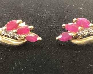 10K RUBY AND DIAMOND EARRINGS 2.7 GRAMS 10KYG RUBIES AND DIAMOND EARRINGS. 6-15PT MARQUISE CUT RUBIES