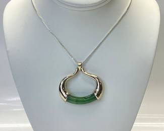 STERLING SILVER CHAIN AND JADE PENDANT 28 INCH STERLING SILVER BOX LINK CHAIN WITH WONDERFUL CUSTOM STERLING SILVER PENDANT FEATURING JADE