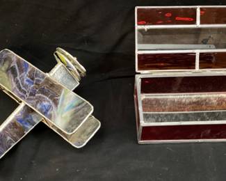 (2) STAINED GLASS AIRPLANE & KEEPSAKE BOX