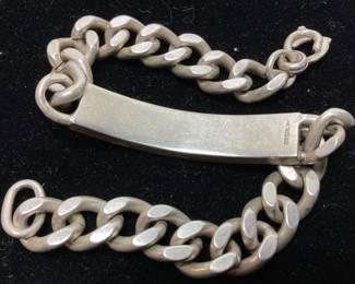 8in STERLING SILVER CURB CHAIN ID BRACELET, 40 GRAMS
