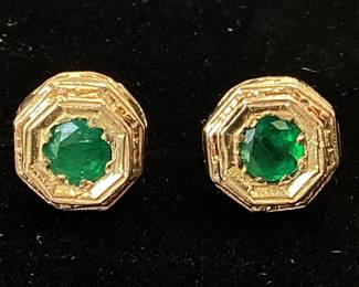 14K EMERALD EARRINGS 14K EARRING SETTINGS WITH TWO 1/3 CARAT ROUND EMERALDS. WEIGHT IS 2.08 GRAMS