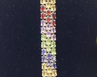7.5 INCH STERLING SILVER GEMSTONE BRACELET MULTICOLORED GEMSTONE STERLING SILVER BRACELET.
