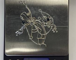 STERLING SILVER KOKOPELLI SET STERLING SILVER 20 INCH BOX CHAIN WITH 2.5 INCH KOKOPELLI PENDANT AND KOKOPELLI DANGLE EARRINGS