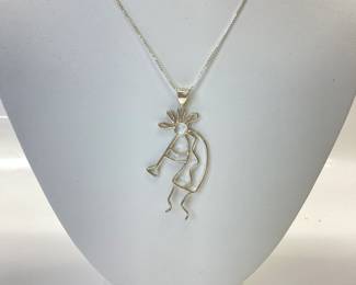 STERLING SILVER KOKOPELLI SET STERLING SILVER 20 INCH BOX CHAIN WITH 2.5 INCH KOKOPELLI PENDANT AND KOKOPELLI DANGLE EARRINGS