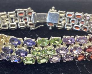 7.5 INCH STERLING SILVER GEMSTONE BRACELET MULTICOLORED GEMSTONE STERLING SILVER BRACELET.