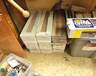 Boxes of flooring plank.