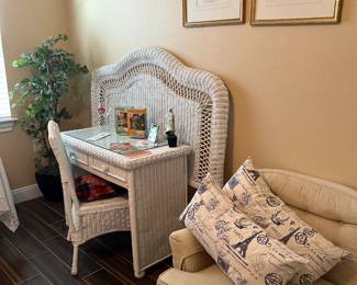 Queen size wicher headboard and vanity.