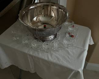 Silver plate punch bowl and cups