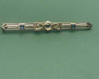 Antique 10kt white gold and sapphire bar pin.