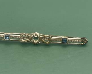 Antique 10kt white gold and sapphire bar pin.
