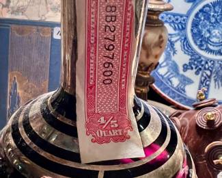 Bischoff Brandy decanter w/silver overlay and box