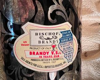 Bischoff Brandy decanter w/silver overlay and box