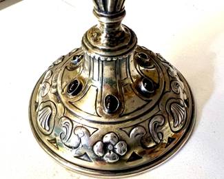 Antique German silver wedding goblet w/red gem stones 5" tall