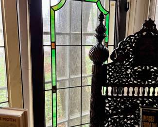 2 Pairs of stain glass windows - painted white on one side and wood tone on the other