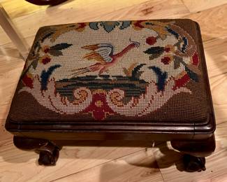 Vtg Needlepoint foot stool 