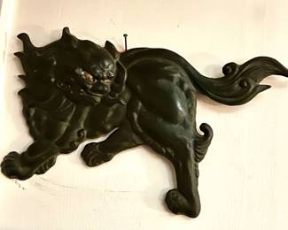Antique Japanese Lion Shishi dog plaque 