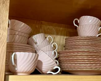 Minton - light pink/blush swirled ribbed design -  Bone China dish set