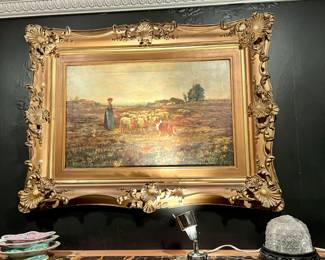 Vtg. Shepherdess with flock