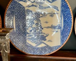 Antique 10" Japanese Igezara transferware porcelain plates