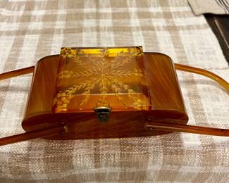 Vtg. Lucite Butterscoth/Amber slag purse