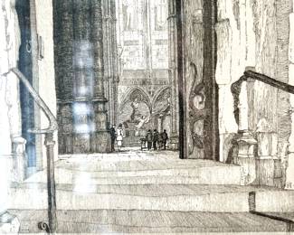 1934 Original etching "Grave of Unknown Soldier" -Westminster Abbey - by Linconi Proscastast 