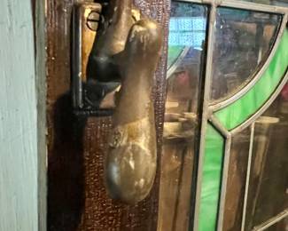 2 Pairs of stain glass windows - painted white on one side and wood tone on the other