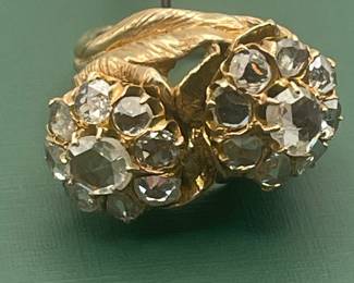 Antique 14kt yellow gold Victorian diamond cluster ring - 2.5 Carats with rose cut diamonds - Size 6