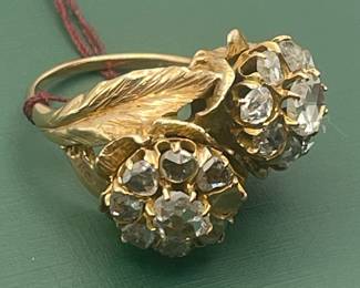 Antique 14kt yellow gold Victorian diamond cluster ring - 2.5 Carats with rose cut diamonds - Size 6