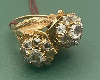 Antique 14kt yellow gold Victorian diamond cluster ring - 2.5 Carats with rose cut diamonds - Size 6