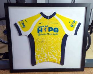 Tour of Hope Cycling Jersey Signed By Lance Armstrong, Framed Under Glass, 35" x 38.75"