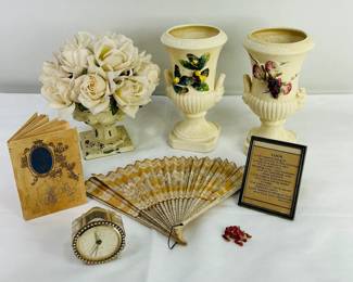 Vintage Ceramic Vases, Florn Alarm Clock, Vintage "The Etiquette of Gifts" Book & More

