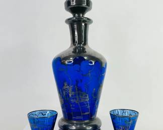 Vintage Cobalt Blue Decanter & Shot Glasses